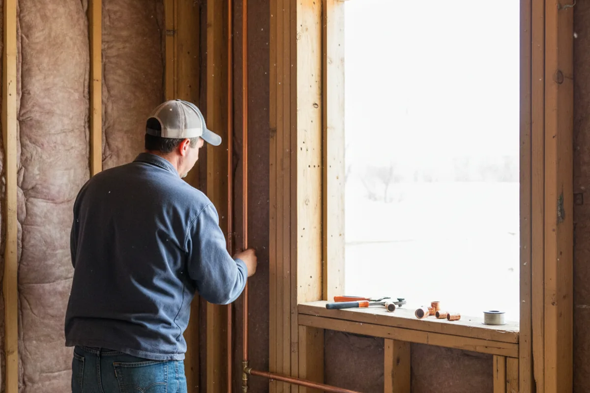 Licensed plumber running new copper supply lines in a Pioche home